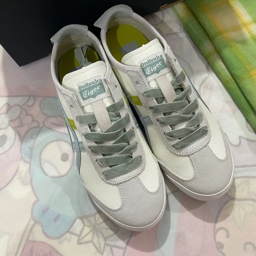 Onitsuka Tiger by Asics White with Light Gray and Lime Accent Sneakers